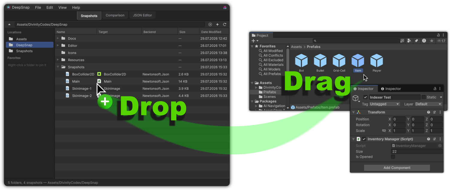 Drag a GameObject into DeepSnap to create a new snapshot