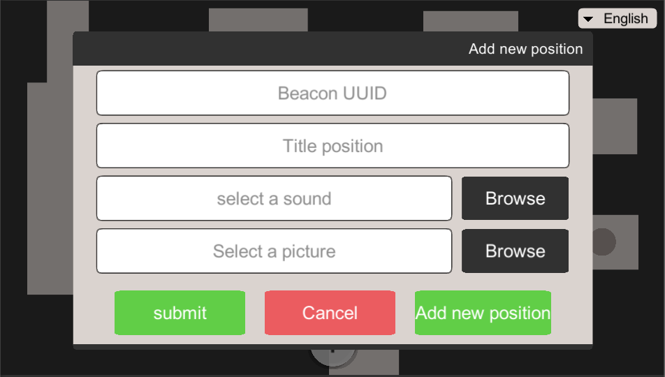 Admin app modal Add new position with UUID, title, sound and picture browse fields