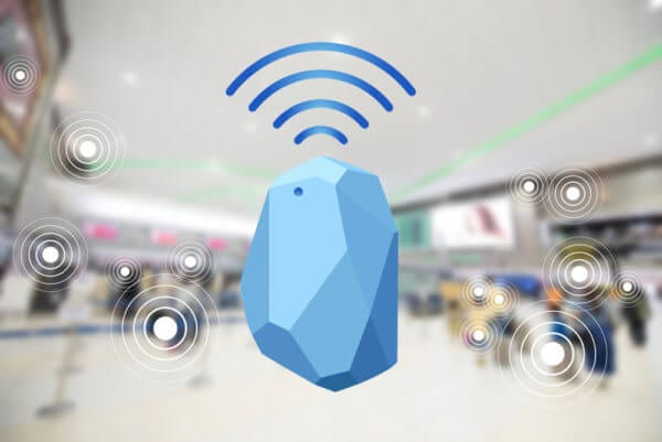 Concept illustration of a beacon emitting signals in a museum-like space