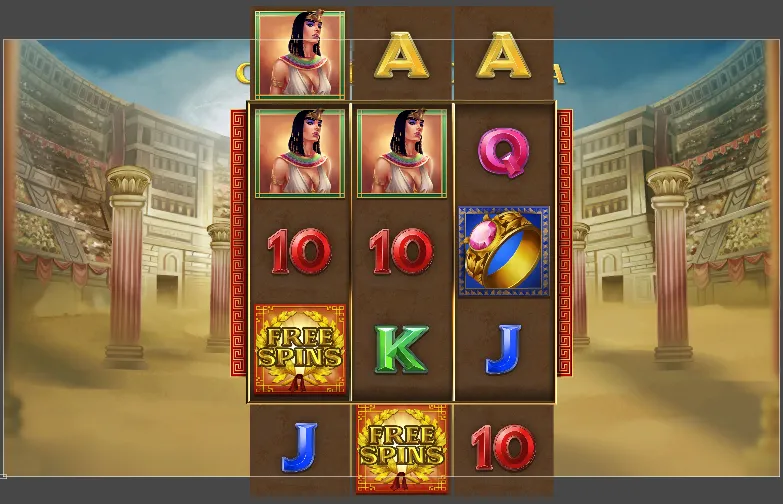 In-editor view of the slot machine with column masks and symbols extending for scroll illusion