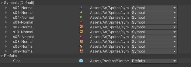 Screenshot related to Addressable assets usage in the slot machine prototype